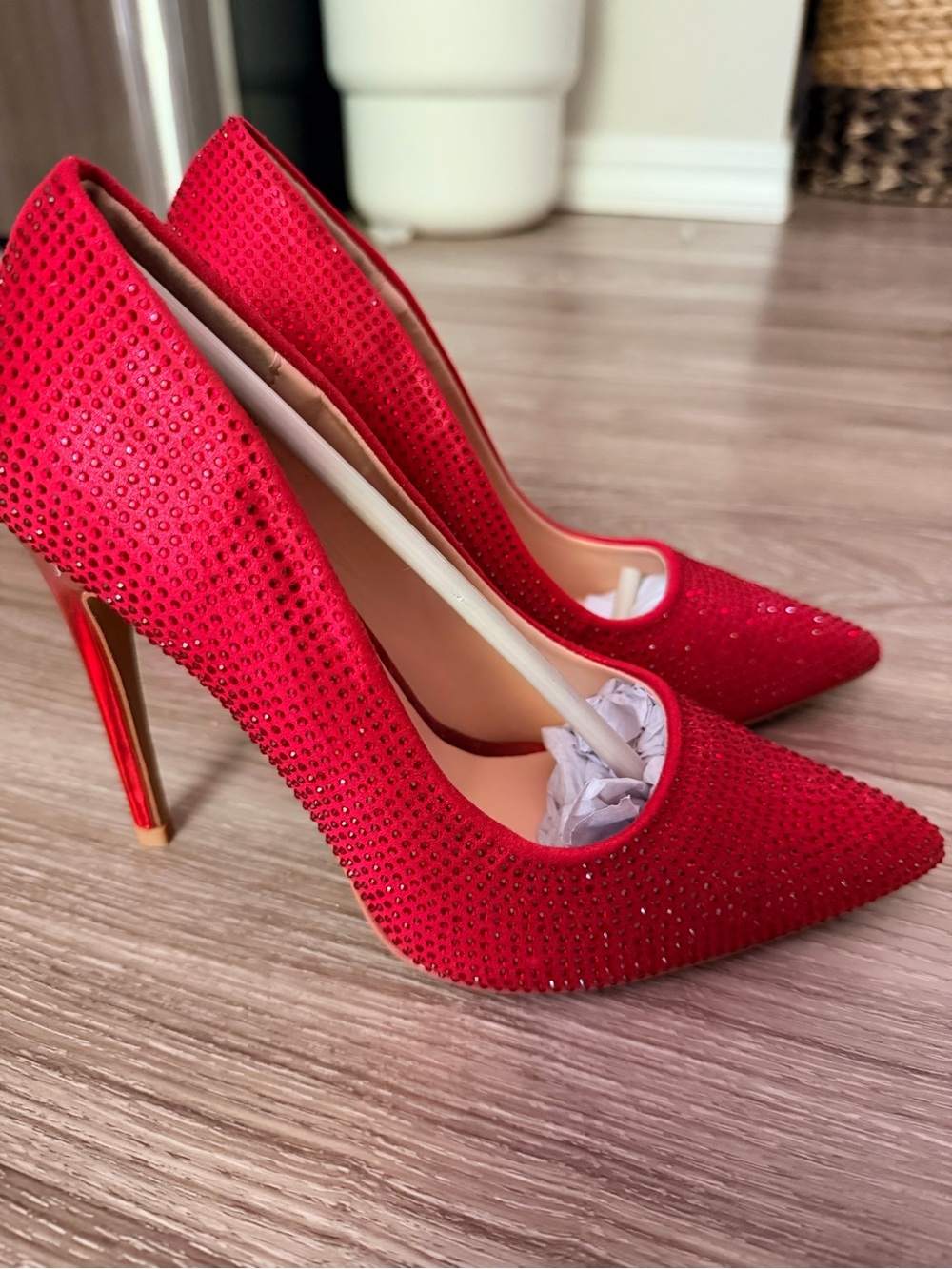 Brand New - Red Rhinestone Dori Heels – Lauren Lorraine – 4” Stiletto Pumps